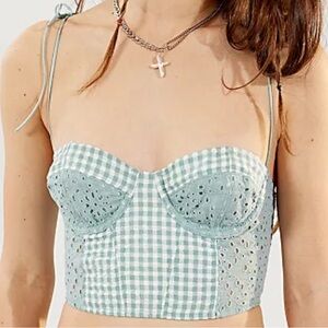 $49 Urban Outfitters L Sweet On You Gingham Bustier Bra Top Bows Top Embroidery